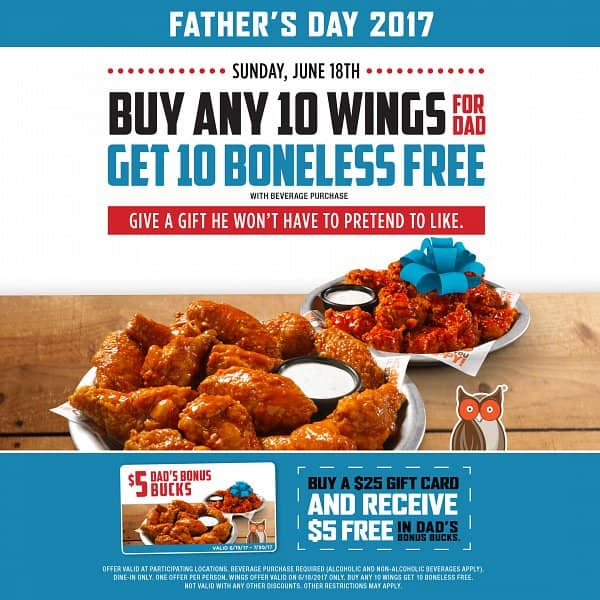 Free Wings for Dads at Hooters this Father’s Day