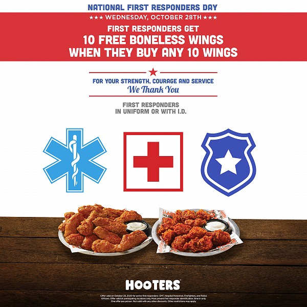 Hooters Honors First Responders with “Buy 10, Get 10” Offer on