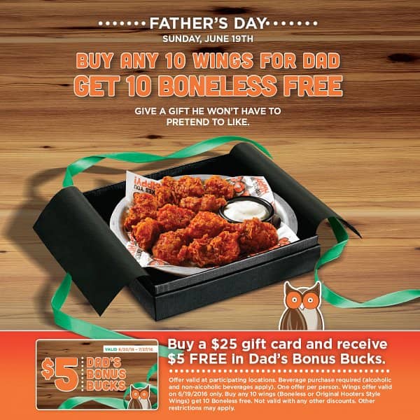 Hooters Celebrates Dads with Free Wings on Father’s Day